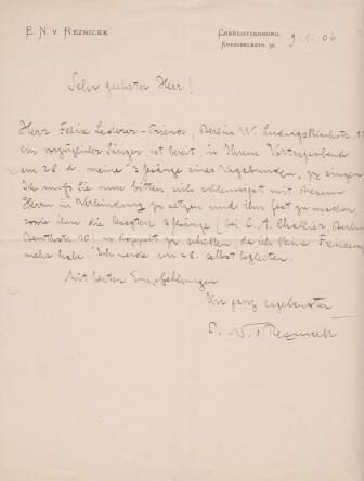 ​REZNICEK, EMIL NIKOLAUS VON (1869-1945): Zwei eigenhändige Briefe