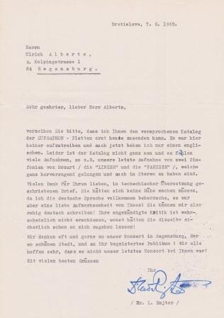 ​RAJTER, LUDOVIT (1906-2000): Maschinengeschriebener Brief mit eigenhändiger Unterschrift