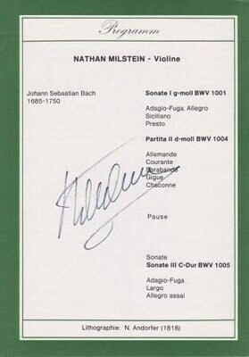 ​MILSTEIN, NATHAN (1904-1992): Signiertes Programmblatt