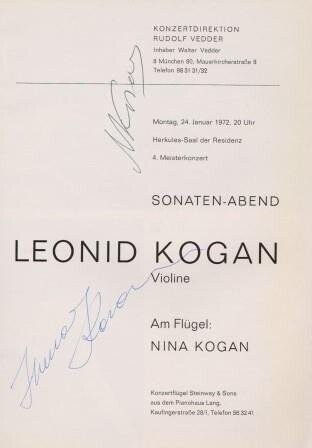 ​KOGAN, LEONID (1924-1982): Signiertes Konzertprogramm
