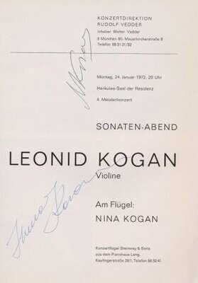 ​KOGAN, LEONID (1924-1982): Signiertes Konzertprogramm