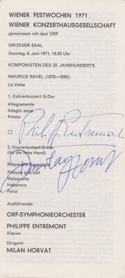 ​HORVAT, MILAN (1919-2014) & PHILIPPE ENTREMONT (geb. 1934): Signiertes Konzertprogramm
