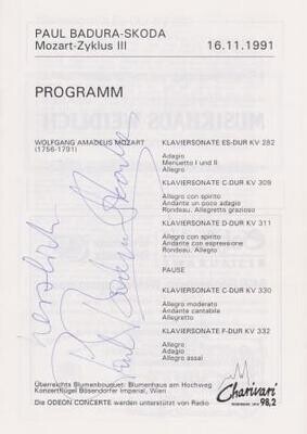 ​BADURA-SKODA, PAUL (1927-2019): Signiertes Konzertprogramm