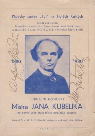 KUBELIK, JAN (1880-1940) & ALFRED HOLECEK (1907-1989): Signiertes Konzertprogramm