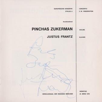 ZUKERMAN, PINCHAS (geb. 1948) & JUSTUS FRANTZ (geb. 1944): Signiertes Konzertprogramm