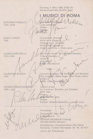 ​I MUSICI DI ROMA - Signiertes Konzertprogramm mit 9 Unterschriften