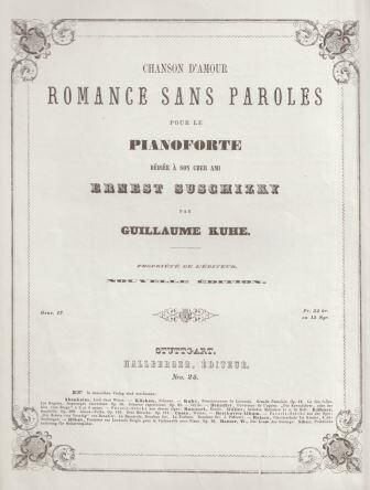 KUHE, GUILLAUME (WILHELM): Chanson d'amour. Romance sans paroles pour le Pianoforte