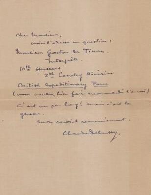 ​DEBUSSY, CLAUDE (1862-1918): Eigenhändiger Brief mit Unterschrift