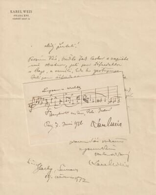 ​WEIS, KAREL (1862-1944): Eigenhändiges musikal. Albumblatt und eigh. Brief