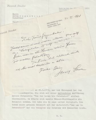 ​STRECKER, HEINRICH (1893-1981): 9 masch. Briefe mit eigenhändiger Unterschrift u. 2 eigh Briefe mit Unterschrift