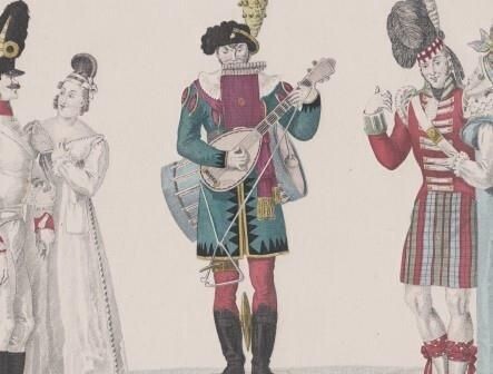 ​[GATINE, GEORGES-JACQUES]: Le Troubadour jouant de Six Instrumens. Le Bon Genre, No. 86.  Altkolorierter Kupferstich. [Paris 1817]