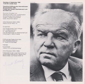 ​KRENEK, ERNST (1900-1991): Signiertes Konzertprogramm