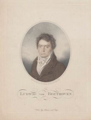 ​BEETHOVEN, LUDWIG VAN: Brustbild im Oval. Farbkupferstich von Blasius Höfel nach einer Zeichnung von Louis Letronne