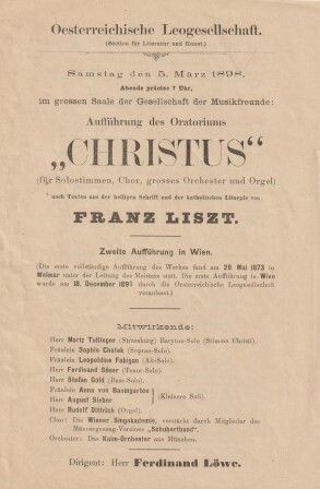 ​PROGRAMMBLATT - WIEN - LISZT - Aufführung des Oratoriums "Christus"
