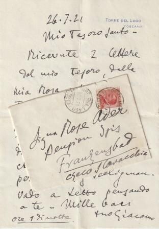 ​PUCCINI, GIACOMO (1858-1924): Eigenhändiger Liebesbrief - Torre del Lago 26.7.1921