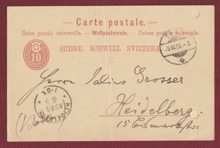 ​BRAHMS, JOHANNES (1833-1897): Eigenhändige Postkarte mit Unterschrift "Johannes (leider ohne etc.) Br.". Hofstetten bei Thun 5.6.1888