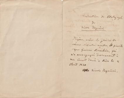 ​PAGANINI, NICCOLÒ (1782-1840) - ROSENHAIN, JACOB (1813-1894): Von Paganini diktierter Brief