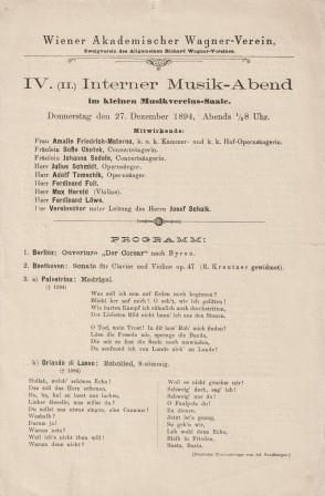 PROGRAMMBLATT - WIEN - 27. Dezember 1894