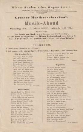 ​PROGRAMMBLATT - WIEN - 19. März 1892