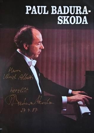 BADURA-SKODA, PAUL (1927-2019): Farbiges Poster mit eigenhändiger Widmung, Datum und Unterschrift