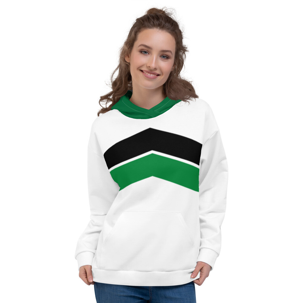 G4P Unisex Hoodie in White with Chevron printed pattern wrapping yourself into on a chilly evening!