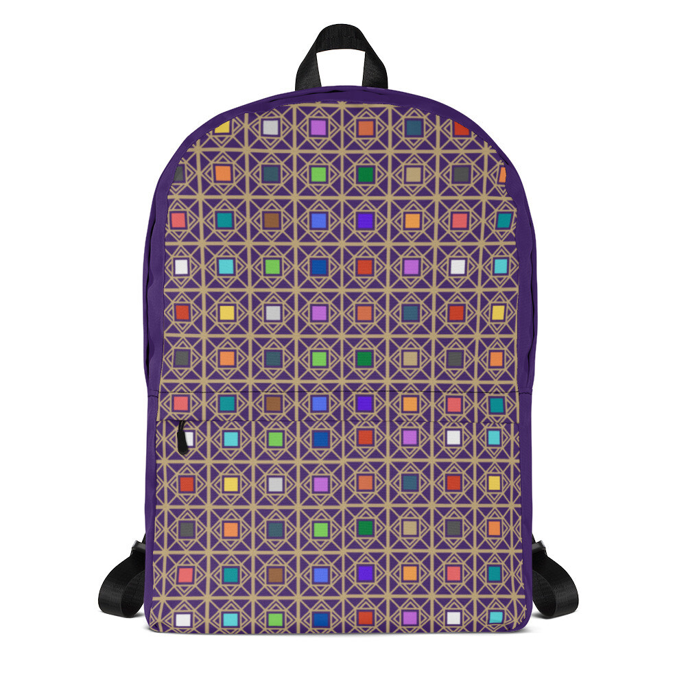 G4P Backpack Design in Purple with Multicolour checkered Pattern Print 