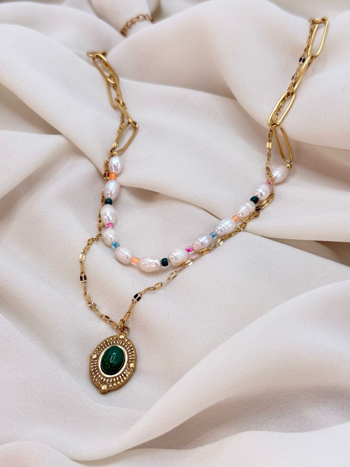 Collana amuleto perle Gold