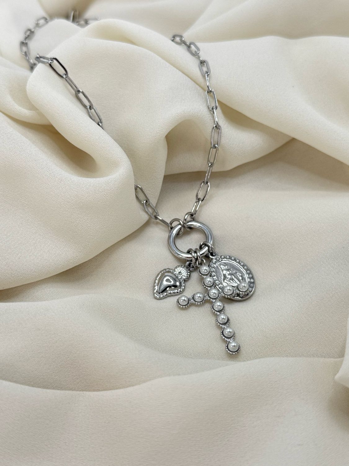 Collana credo perle silver