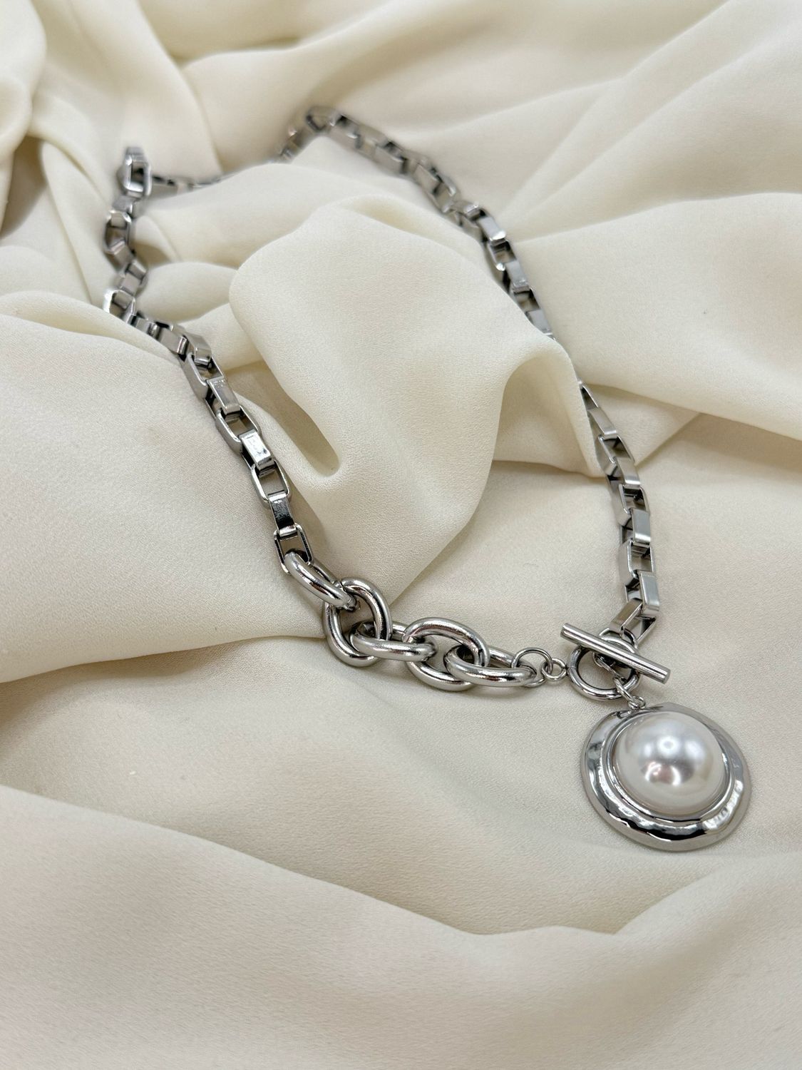 Girocollo chubby pearl silver