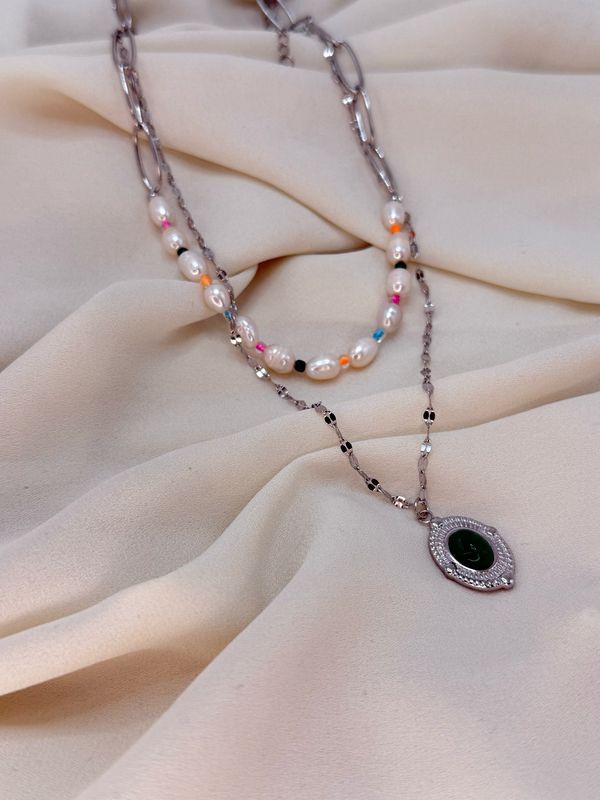 Collana amuleto perle silver