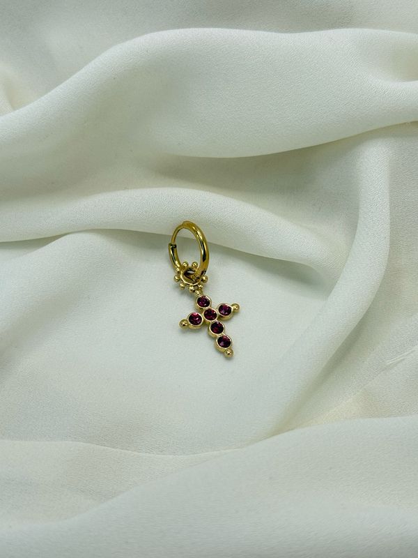Hoop charm croce fucsia