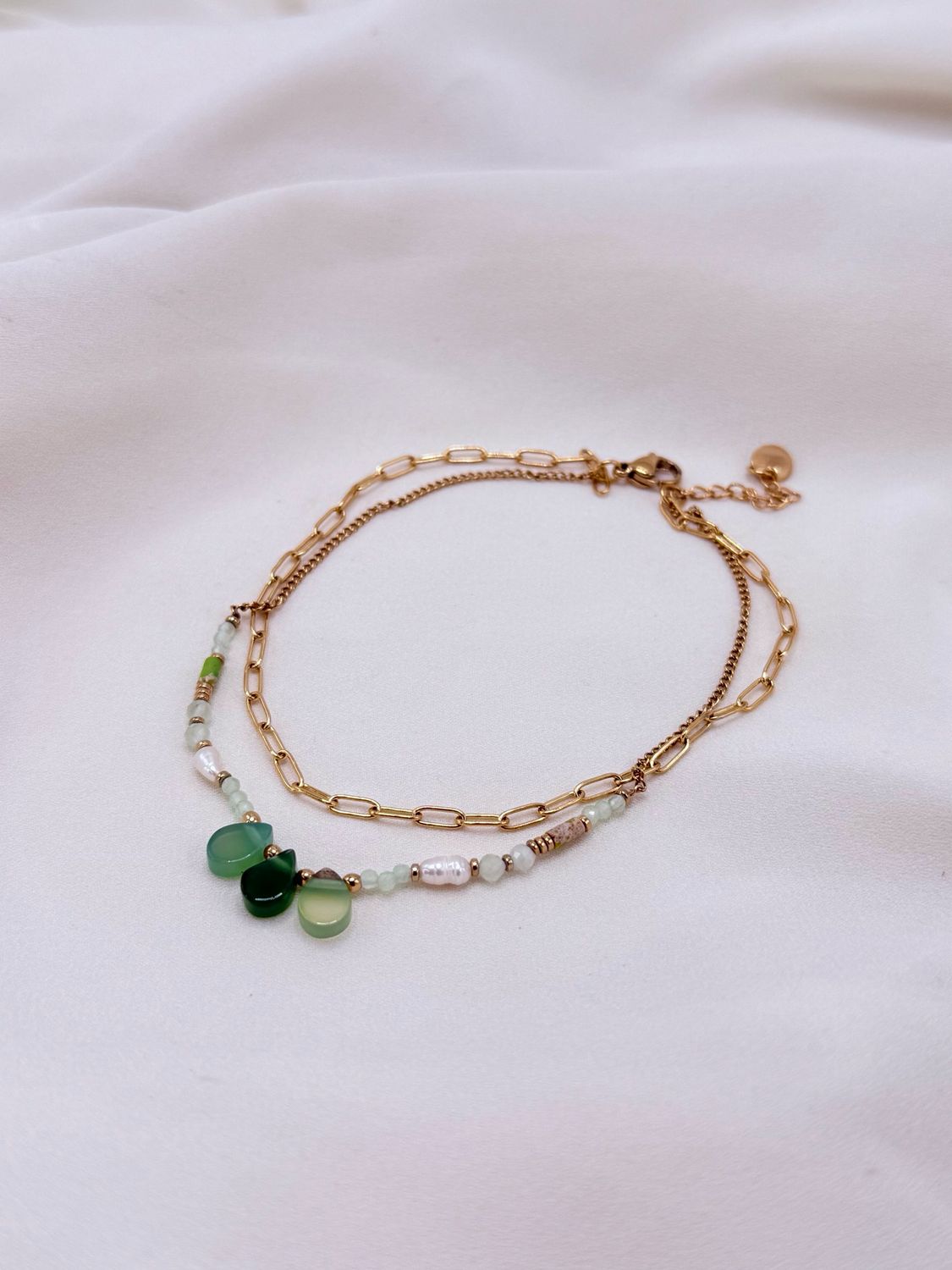 Cavigliera green drops gold