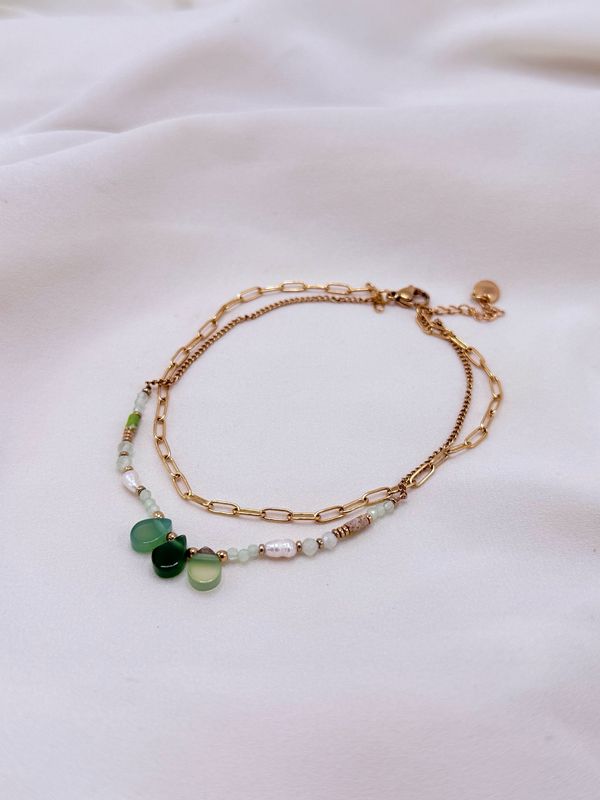 Cavigliera green drops gold