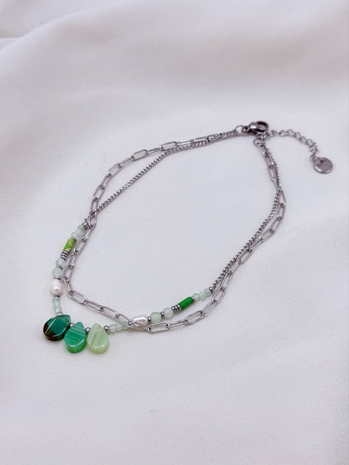 Cavigliera green drops silver