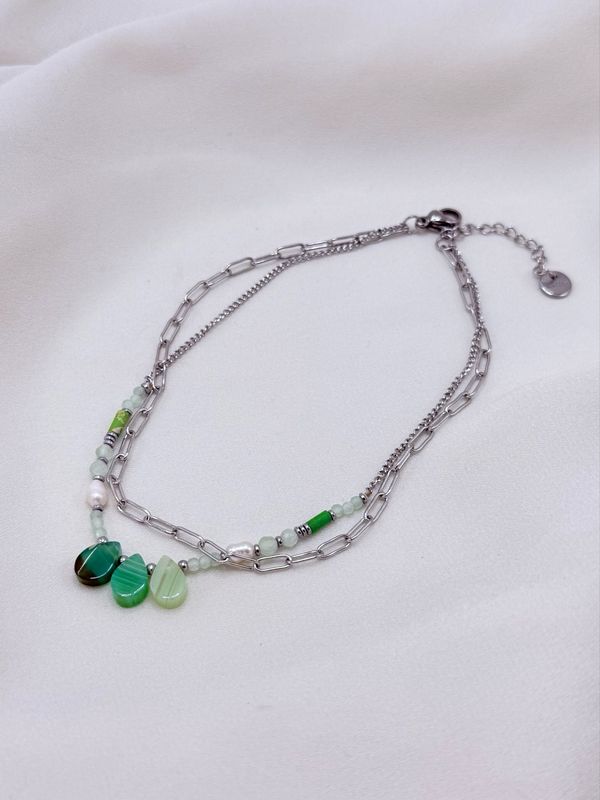 Cavigliera green drops silver