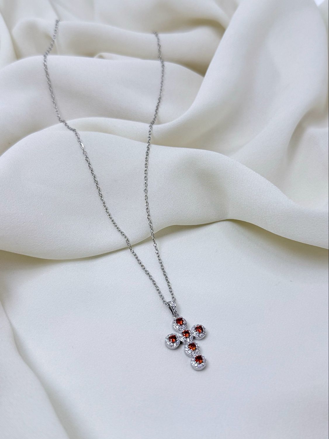 Collana charm croce red silver