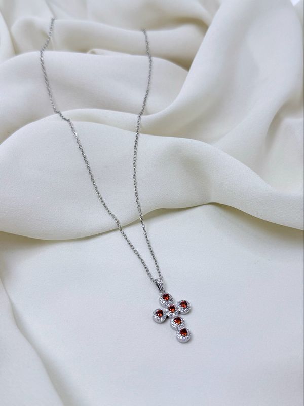 Collana charm croce red silver