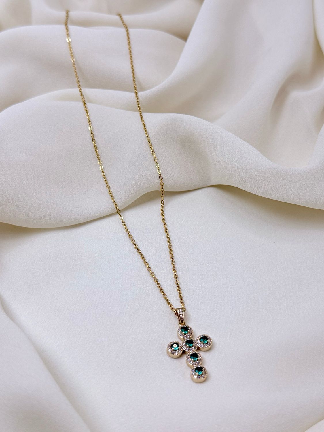 Collana charm croce green Gold