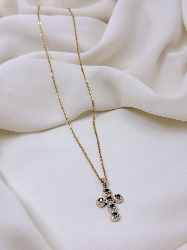 Collana charm croce green Gold