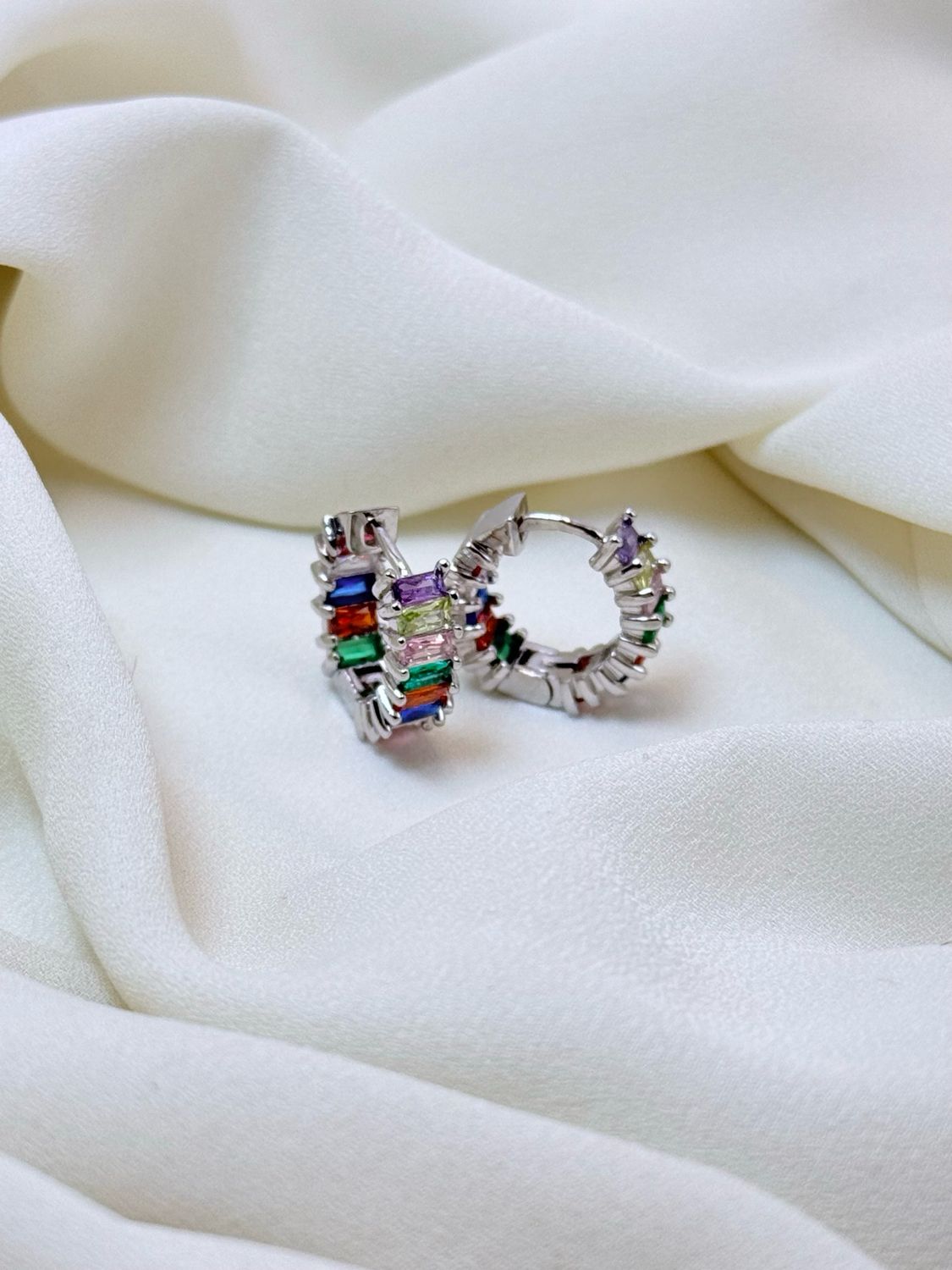 Hoops big baguette multicolor silver