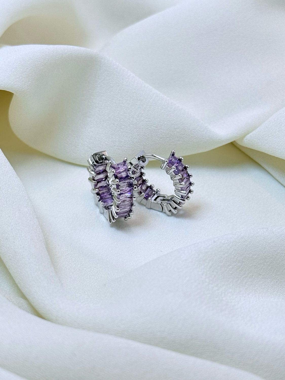 Hoops big baguette lilla silver