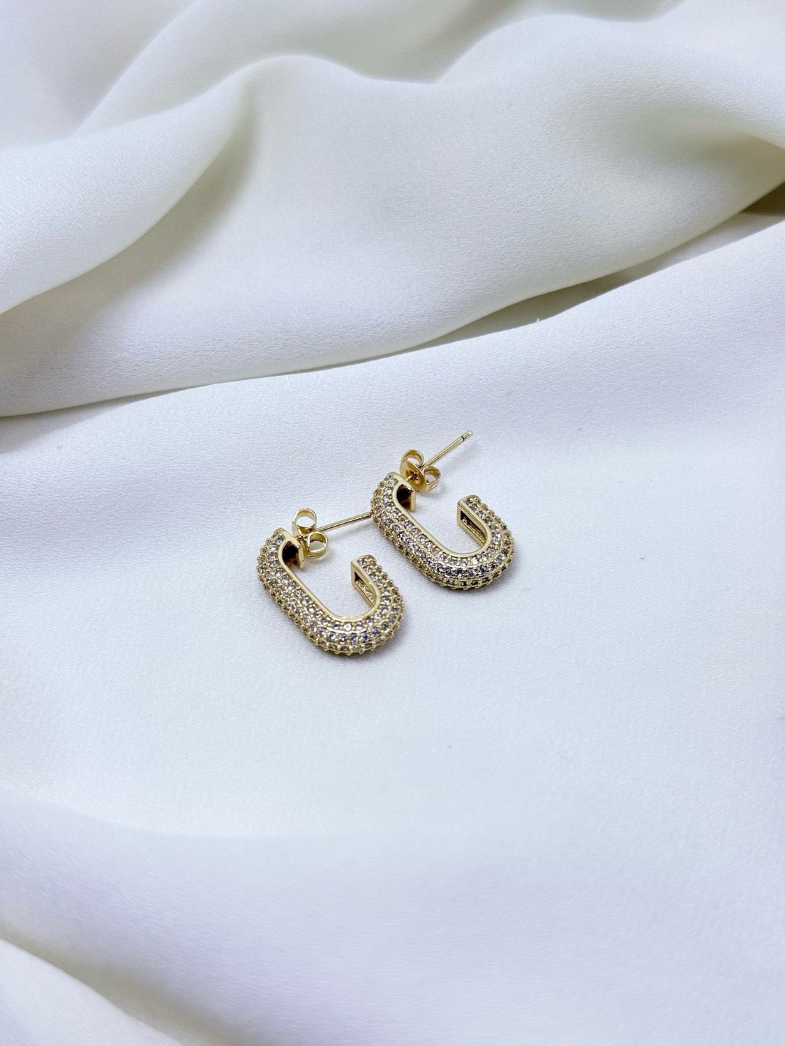 Orecchini rettangoli pavè Gold