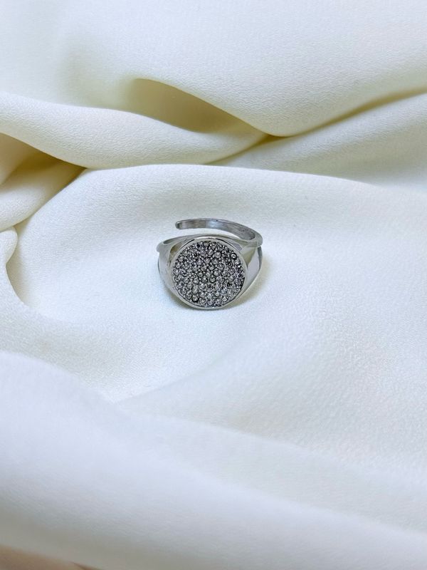 Anello sigillo pavè silver