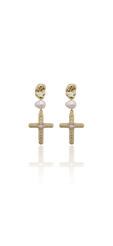 Orecchini croce shine e perla