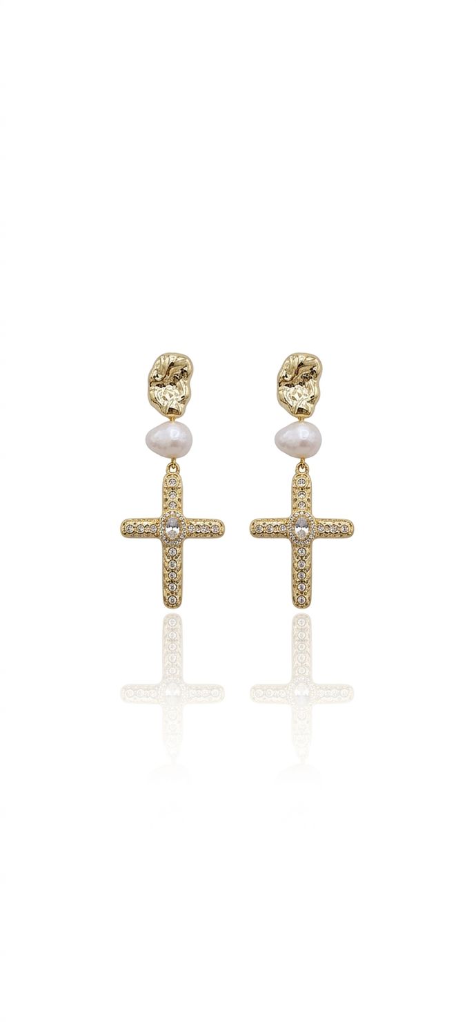 Orecchini croce shine e perla