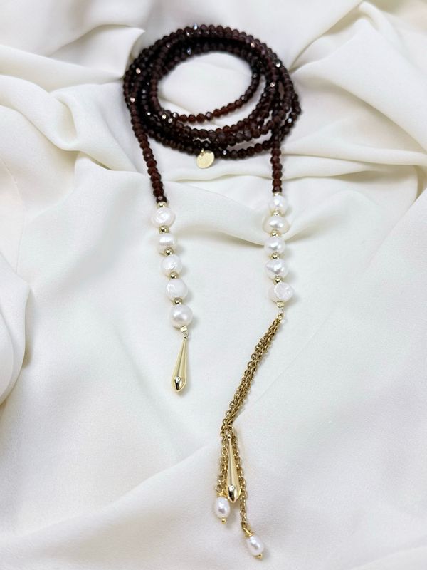 Collana filo lungo brown+perle