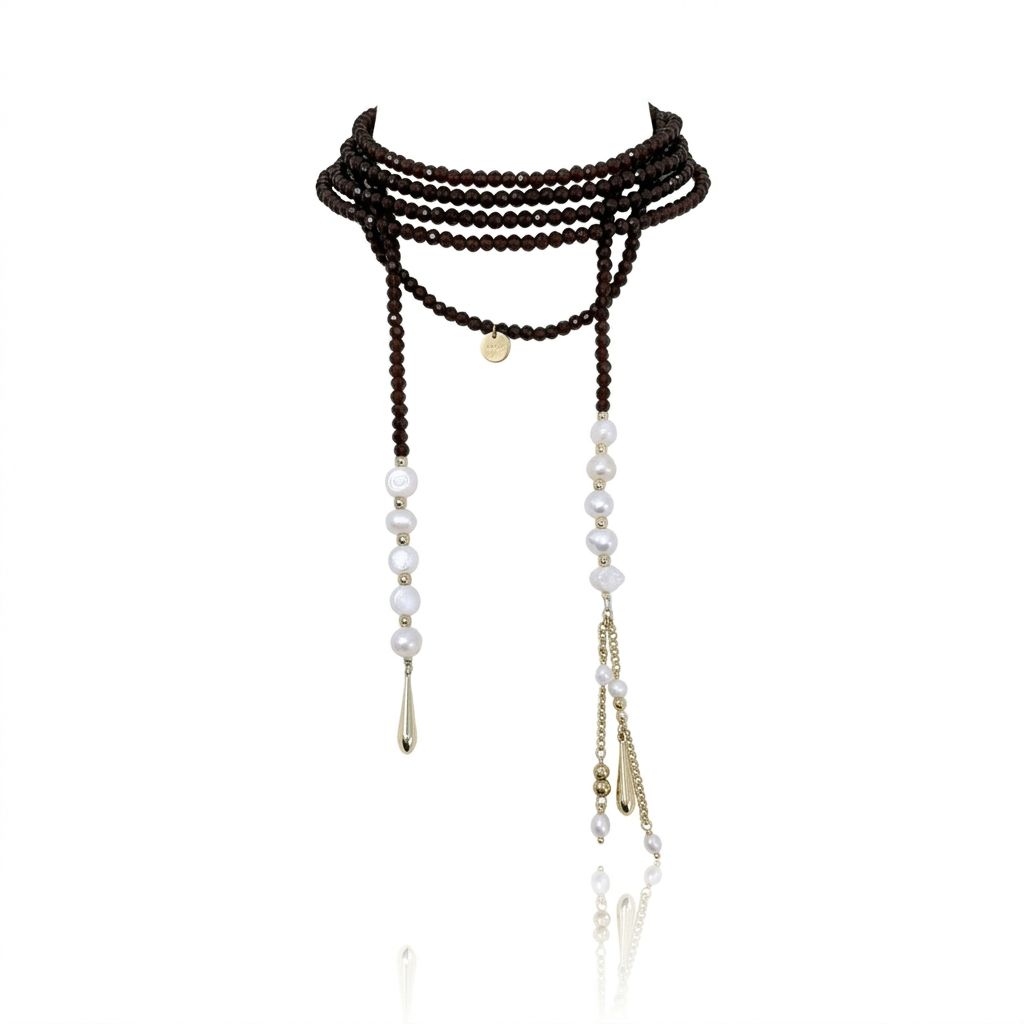 Collana filo lungo brown+perle