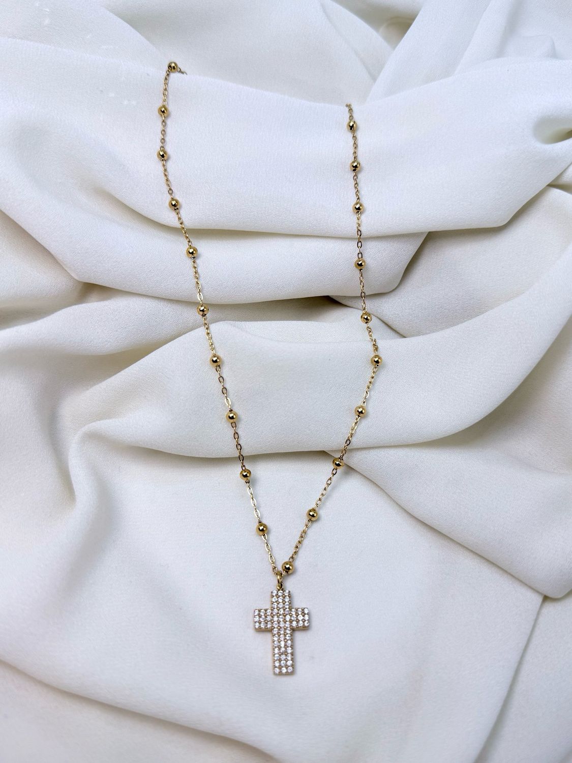 Collana croce bold pavè gold