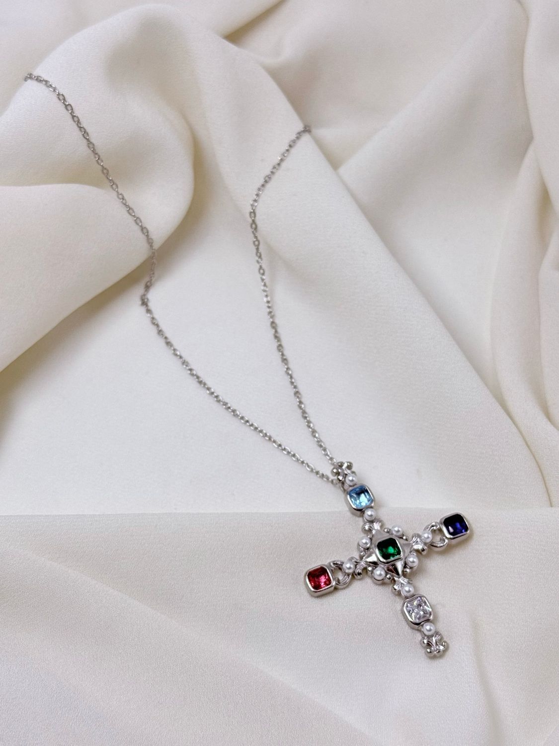 Collana croce multicolor silver