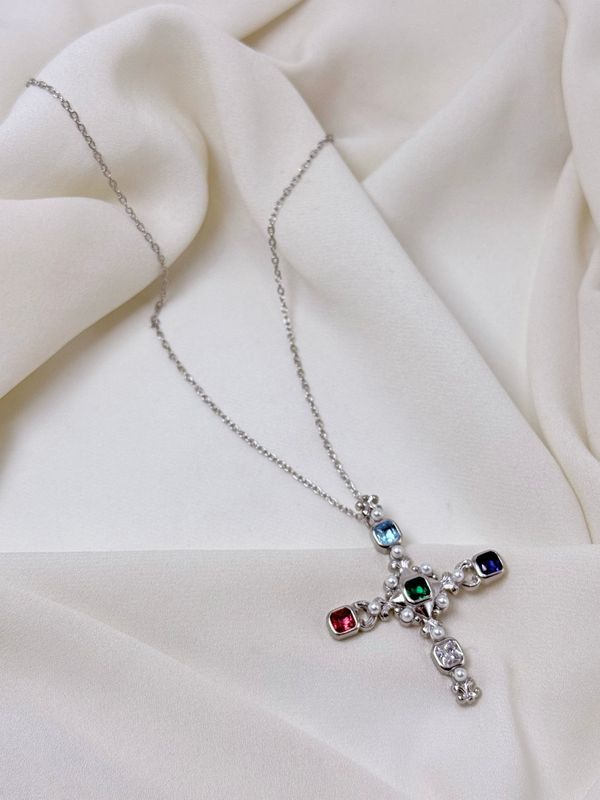 Collana croce multicolor silver
